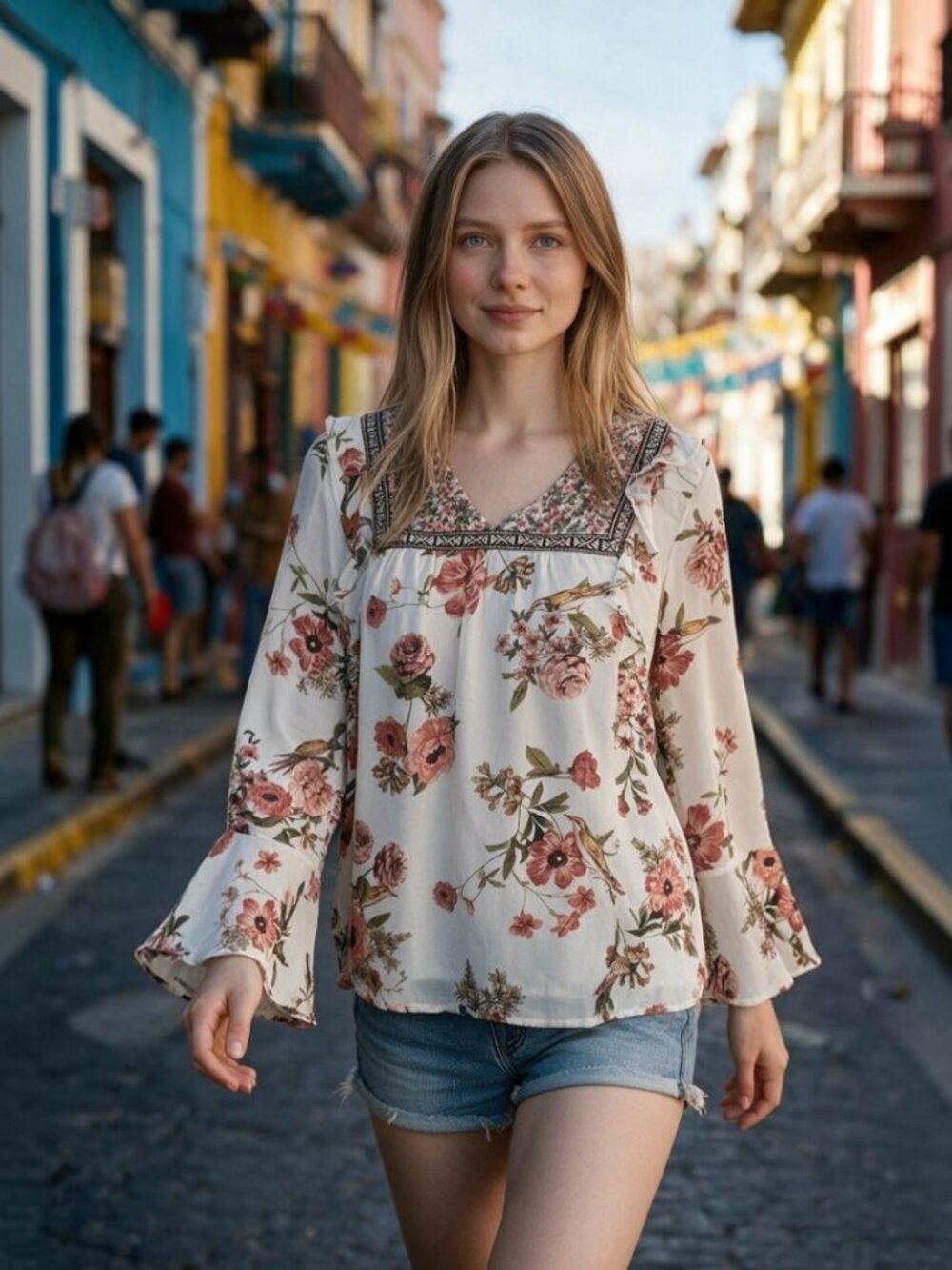 My Danielle Floral Blouse in White & Pink Size S
